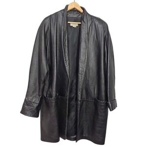 Tibor Leathers Women's Black‎ Leather Size L  Kimono Jacket Blazer Made in USA